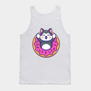 Cute husky with doughnut cartoon Tank Top